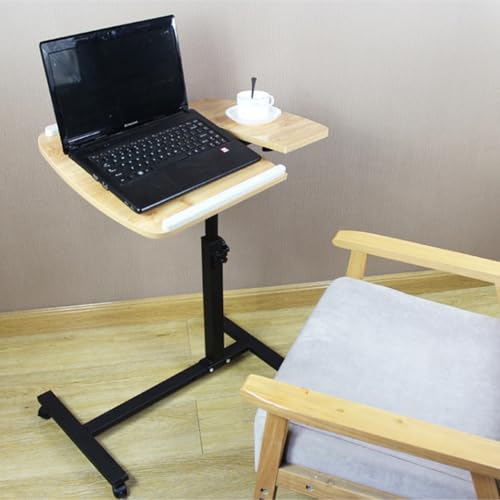 Overbed Table Bedside Shelf Adjustable Side Table Removable Tilting Desktop Mobile Standing Desk Overbed Bedside with Wheels Study TV Tray(Black) - color: Black