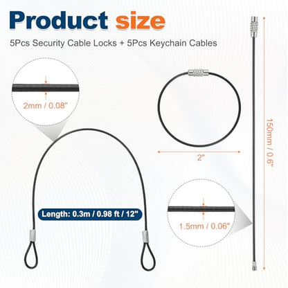 5 Set Double Loop Security Cable Lock (0.98 ft X0.08'') + Keychain Cable, Black - color: Black, size: 0.98 ft x 0.08 Inch