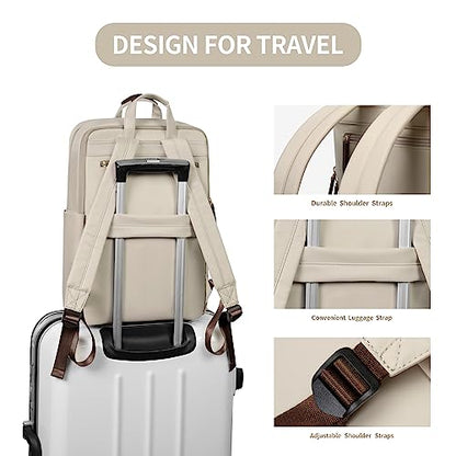 GOLF SUPAGS Travel Laptop Backpack for Women Anti Theft Slim Durable College Bookbag Business Computer Bag Fit 17Inch Notebook (Apricot, 17Inch) - color: Apricot, size: 17 Inch