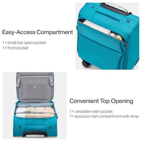 Hanke Underseat Carry On Luggage with Wheels, Small Suitcase, Rolling Bag | 360° Silent Spinner Wheels, TSA Lock, 16 Inch, 30L Personal Item, Softside, Lightweight, Trolley Sleeve, Caribbean Blue - color: Caribbean Blue, size: 16 Inch Underseat