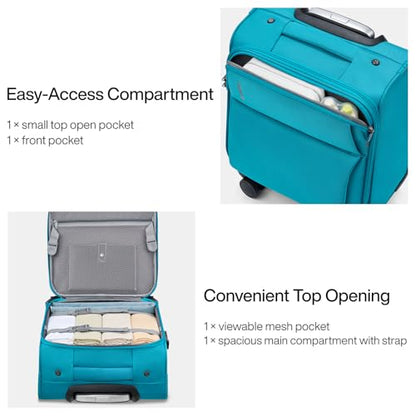 Hanke Underseat Carry On Luggage with Wheels, Small Suitcase, Rolling Bag | 360° Silent Spinner Wheels, TSA Lock, 16 Inch, 30L Personal Item, Softside, Lightweight, Trolley Sleeve, Caribbean Blue - color: Caribbean Blue, size: 16 Inch Underseat