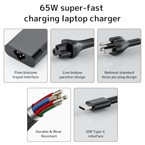 65W 45W USB-C Laptop Charger Replacement for HP Spectre x360 Envy 15 EliteBook X360 1030 G4 Pavilion ProBook ZBook Chromebook Fast Power Adapter (Type-C) | 5530 5420 5430 5520 5540 7430 7440 7340 7530 7330 7320 Chromebook 3100 9250 9360 9365 9370 9380 935
