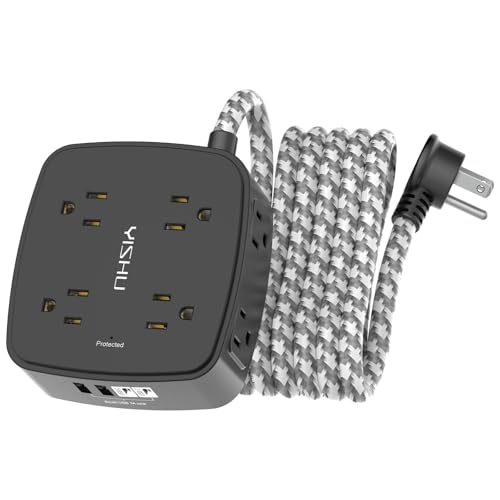 Surge Protector Power Strip - YISHU 8 Outlets with 4 USB (2 USB C) Charging Ports, 10Ft Braided Extension Cord, Flat Plug Multi Plug Outlet Extender Charging Station for Home Office, ETL, Black - color: Black(Braided), size: 10 Ft