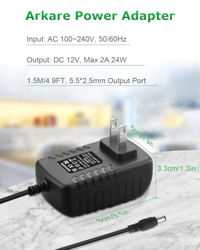12V Power Supply 2A AC/DC Adapter 12Volt Wall Charger Replacement Power Cord AC 100V-240V to DC 12Volt 2A 1.5A 1A Converter for LED Strip Light Security Camera GPS Webcam Router with 10TIPS