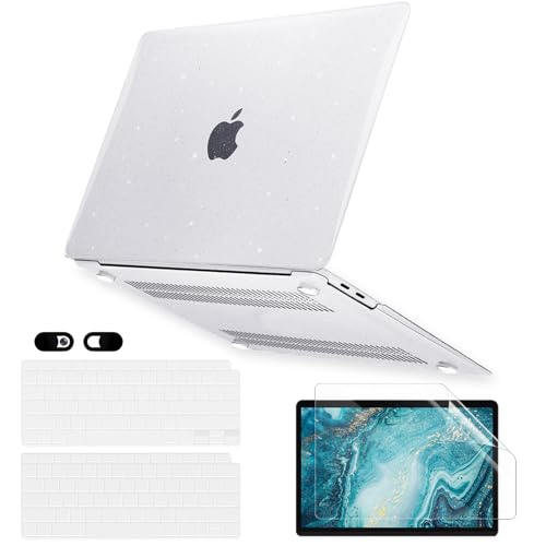 Sparkly Clear Case for MacBook Air 13 inch M1 A2337 A2179 A1932 2022 2021-2018 Release with Touch ID Retina Display, 6 in 1 Glitter Plastic Hard Shell&Keyboard Cover&Screen Protector&Webcam Cover - color: Bling Clear