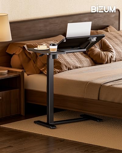 BZIUM Overbed Bedside Table with Hidden Wheels, Adjustable Medical Tilt Top Hospital Bed Table Over The Bed, Rolling Desk Mobile Standing Desk (27.6x15.8, Black) - color: Black, size: 27.6x15.8 Inch