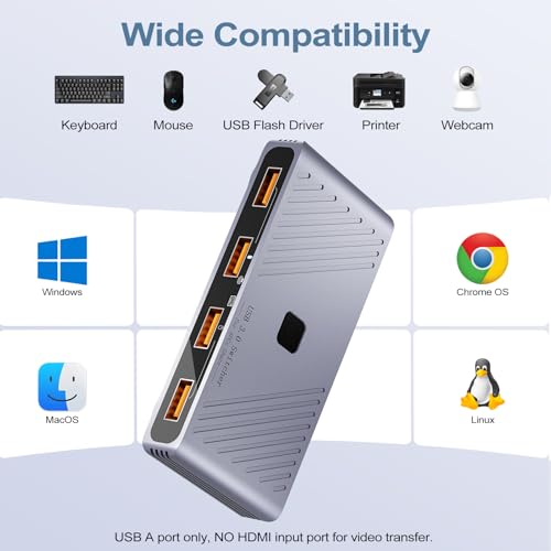 USB 3.0 Switch, 4 Computers Sharing 4 USB Devices, One-Button Switcher | For Keyboard Mouse Printer Scanner, USB Peripheral Sharing Hub for PC Laptop with 2 USB 3.0 Cables, Aluminum Alloy Case - style: For 4 PCs