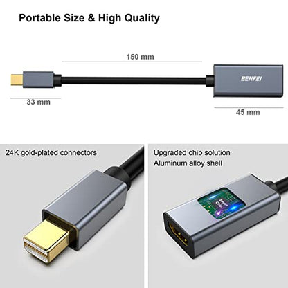 BENFEI Mini DisplayPort to HDMI Adapter 4K, Thunderbolt 2 to HDMI Adapter Compatible for MacBook Air/Pro, Microsoft Surface Pro/Dock, Monitor, Projector[Gold-Plated Connectors& Aluminium Shell] - size: 1 Pack, style: 4K@30Hz