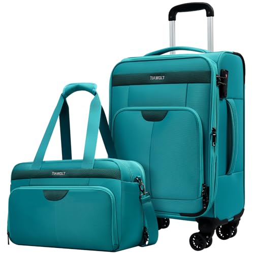Carry On Luggage 22x14x9 Airline Approved with Wheels,2-piece Luggage Set,Softside Expandable Luggage Suitcase with TSA Lock&Carry-on UnderSeat travel Duffle Bag,Weekender Bag-Green - color: Green, size: Carry-on 20 inch (2-piece Set)