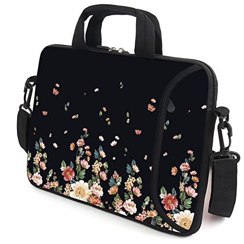 15.6" laptop sleeve chromebook case adjustable shoulder strap with handle accessory pocket (flowers) - color: Flowers