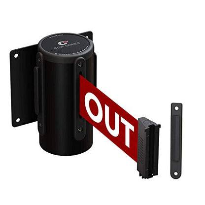 Crowd Control Warehouse WMB-120 Fixed Wall Mount Retractable Belt Barrier | 11-foot Red "DANGER : KEEP OUT" Belt with Black Steel Case, CCW Series, Crowd Control Barriers. - color: Red"DANGER : KEEP OUT"