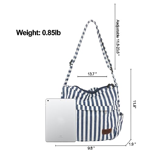 Large Canvas Messenger Bag with Multiple Pockets for Men and Women, Crossbody Shoulder Tote Hobo Laptop Bag - color: 92 - Blue Line