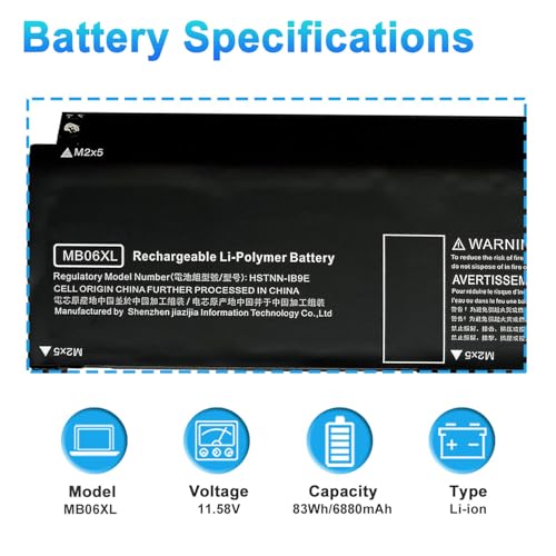 MB06XL L78553-005 Laptop Battery Replacement for Hp ZBook Studio G7 2J3H8PA 1J3R6EA 1J3U6EA 21X54UT H80612762 1J3W1EA 28Y09PA 1J3S8EA 235M3PA 21X85UT Series HSTNN-IB9E L77973-1C1 - size: 11.78*4.09*0.32inch MB06XL