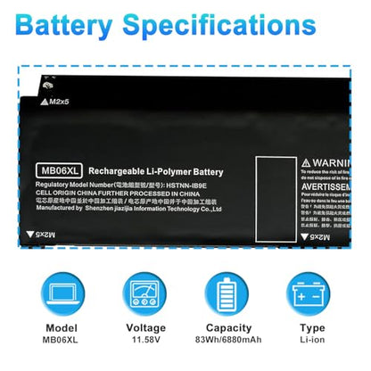 MB06XL L78553-005 Laptop Battery Replacement for Hp ZBook Studio G7 2J3H8PA 1J3R6EA 1J3U6EA 21X54UT H80612762 1J3W1EA 28Y09PA 1J3S8EA 235M3PA 21X85UT Series HSTNN-IB9E L77973-1C1 - size: 11.78*4.09*0.32inch MB06XL