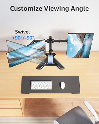 MOUNTUP Dual Monitor Stand - Freestanding & Height Adjustable Monitor Desk Mount, Steady VESA Mount Holds Max 17.6 lbs, Computer Monitor Stand for 2 Screens up to 27 inches, for Home Office - size: Dual, style: Freestanding