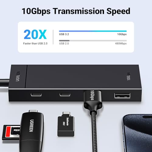 UGREEN USB C Hub, 4-in-1 USB 3.2 Adapter, 2 xUSB-C & 2xUSB-A, Aluminum | 10Gbps 4 Ports Splitter Extender for MacBook Pro/Air, iPad Pro, iPhone 17, Galaxy S26, Surface, PC, Laptops and More