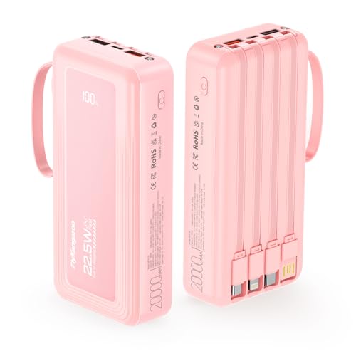 Portable Charger with Built in Cables, Slim 20000mAh Fast Charging 22.5W Power Bank USB C LED Display Battery Pack 6 Outputs & 2 Inputs for iPhone Samsung Pixel LG Moto iPad - color: Pink, size: 20000Mah