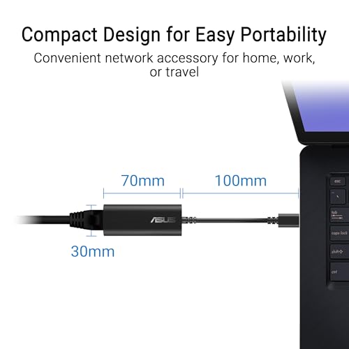 ASUS USB-C2500 V2 2.5Gbps Type-C Wired Network Adapter, RJ45 LAN, USB-C High-Speed Transfer, Compatible with 2.5G/1G/100Mbps