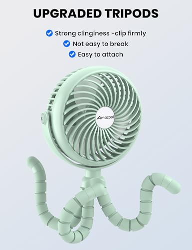 AMACOOL Baby Stroller Fan - 5000mAh Rechargeable, 3-Speed, Strong Yet Quiet, 360°Rotate Portable Clip on Fan for Travel, Car Seat, Crib, Bike, Treadmill, Beach Vacation Essentials - color: Green