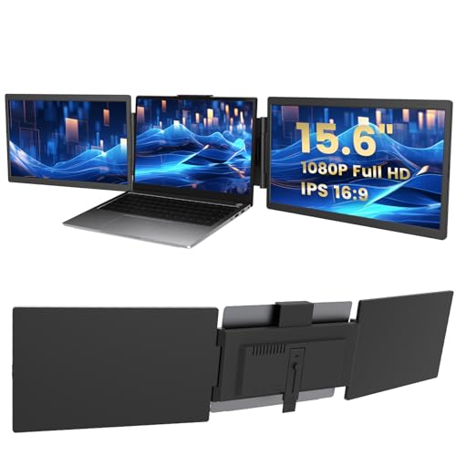 Azeyou 15.6" Triple Laptop Screen Extender - FHD 1080P Portable Monitor & Gaming Monitor, USB-C/HDMI Plug & Play Second External Monitor for 14”-17” Laptops, PC, Mac, Phone