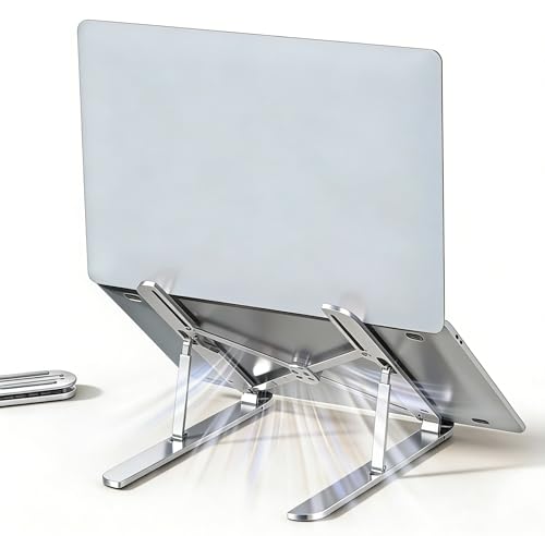 Ergonomic Foldable Computer Stand, 10-Level Height Adjustable Aluminum Laptop Stand, Compatible with 17.3 Inch Laptops, Tablets & Drawing Tablets, for MacBook, HP, Lenovo, Dell (Silver) - color: Silver