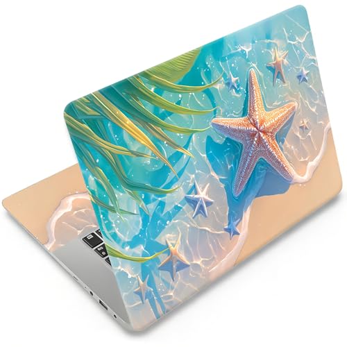 DEGDFSGR 12.1-15.6 Inch Universal Reusable Laptop Skin Sticker Decal, Waterproof Removable Protector for Notebook Cover, Scratch-Resistant Vinyl Cuttable Full Wrap Sticker, Blue Ocean Starfish Beach - color: Blue Ocean Starfish Beach