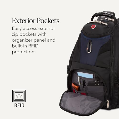 SWISSGEAR 1900 ScanSmart Laptop Backpack, Fits Most 17-Inch Laptops, TSA-Friendly Lay-Flat Design, RFID Protection, and Tablet Pocket, Black, 31L, 18.5-Inch - color: Black/Blue