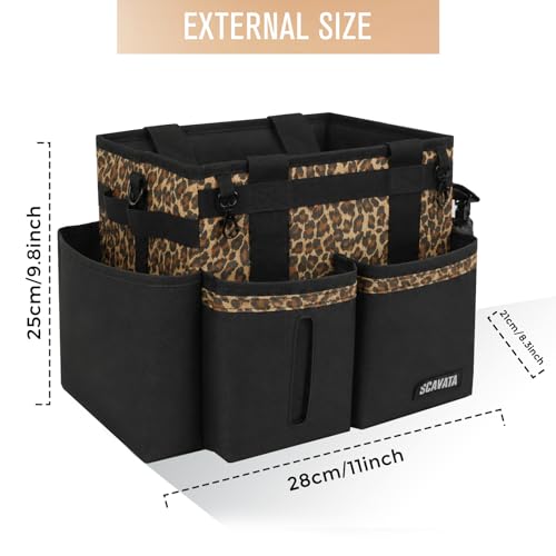 SCAVATA Compact Wearable Cleaning Caddy with Handle & Shoulder Straps | Small Cleaning Supplies Organizer, Under Sink & Car Cleaning Tools Storage Bag for Housekeepers Cleaners, Leopard - color: Leopard