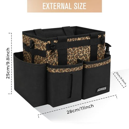 SCAVATA Compact Wearable Cleaning Caddy with Handle & Shoulder Straps | Small Cleaning Supplies Organizer, Under Sink & Car Cleaning Tools Storage Bag for Housekeepers Cleaners, Leopard - color: Leopard