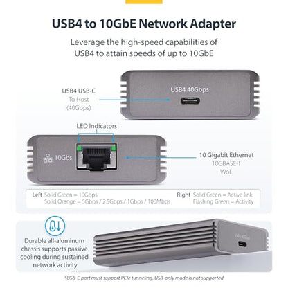 StarTech 10GbE USB4 Ethernet Adapter, Thunderbolt 3/4/5, Multi-Gigabit, TAA | External 10Gb Network Card, 10/5/2.5/1Gbps/100Mbps, Thunderbolt 3/4/5 Compatible, Windows & Mac