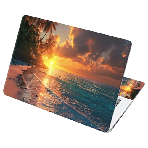 Universal Laptop Skin Sticker with 2 Wrist Pad Decals, 3-Piece Removable Vinyl Laptop Cover, Tropical Beach Waterproof Anti-Scratch, Easy-Trim Fit for 13.3" 14" 15.6" Laptops - color: Tropical Beach
