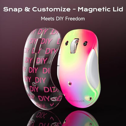 memzuoix 2.4G LED Wireless Mouse, Rechargeable Ergonomic Mouse with Detachable Cover, 1400 DPI Portable Optical Computer Mouse with USB Receiver for Laptop, PC, Desktop and MacBook, 5 Buttons-Pink - color: Pink