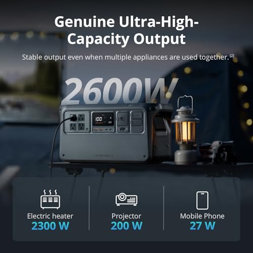 DJI Power 1000 V2 Portable Power Station, 1024Wh LFP Battery | Compact Size, 2600W Stable Output, 0-80% Recharge in 37 Mins, Electric Generator for Home, Camping, RVs, Off-Grid - color: Black