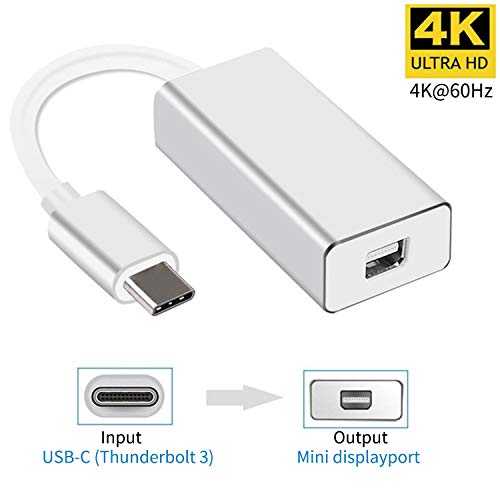 YMY USB C to Mini Displayport Adapter, Type C to Mini DP Converter Compatible with MacBook Pro 2016/2017, Chromebook Pixel, Dell XPS Convert to LED Cinema Display, iMac, Dell Monitor (Silver)
