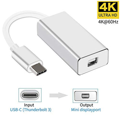 YMY USB C to Mini Displayport Adapter, Type C to Mini DP Converter Compatible with MacBook Pro 2016/2017, Chromebook Pixel, Dell XPS Convert to LED Cinema Display, iMac, Dell Monitor (Silver)