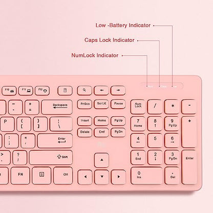Wireless Keyboard and Mouse Combo - Rii Standard Office PC Keyboard and Optical Wireless Mice (Pink) - color: PINK