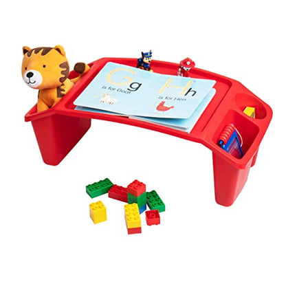 Mind Reader Kids Lap Desk, Portable Activity Tray with Side Storage, Stackable Plastic Desk for Drawing, Snacks, Study, Set of 2, Red - color: Red