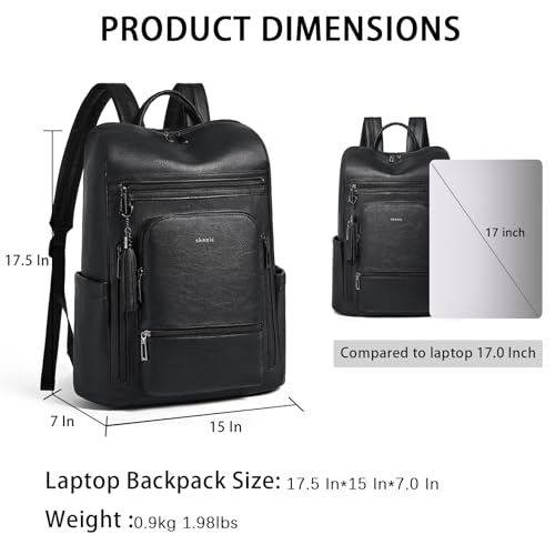 Shrrie Upgraded Large Travel Laptop Backpack with Laptop Compartmetn Fits 17 inch Laptop,Waterproof Vegan Leather Computer Backpack for Women and Men Work Business College - color: Two-tone Black