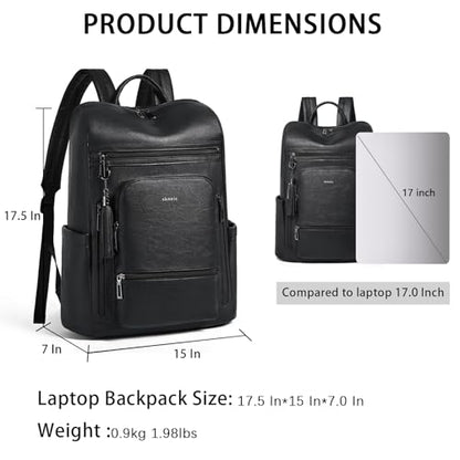 Shrrie Upgraded Large Travel Laptop Backpack with Laptop Compartmetn Fits 17 inch Laptop,Waterproof Vegan Leather Computer Backpack for Women and Men Work Business College - color: Two-tone Black
