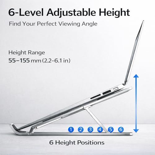 Portable Foldable Laptop Stand, Aluminum Alloy Adjustable Height Laptop Riser for Desk, Ergonomic Laptop Holder with Carry Pouch, Compatible with 16-18 Inch Laptops