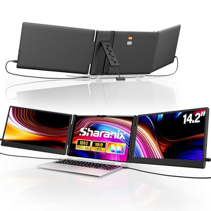 Laptop Screen Extender, 14.2" FHD 1080P Triple Portable Monitor for Laptop with Smart Adjustment Button, USB-C/HDMI Plug and Play Monitor Extender for Wins/Mac/Android/Switch, Fit 13-17" Laptops - size: 14.2" Triple Screen