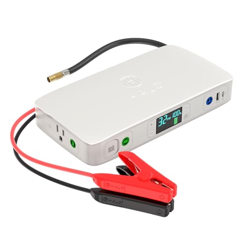HALO Bolt Ultimate 2 Portable Car Battery Jump Starter | 130 PSI Air Compressor, 55.5Wh USB Power Bank with AC Outlet, Emergency Floodlight & Charger, Jumps Cars SUVs & Trucks, Inflates Tires — Gray - color: Gray