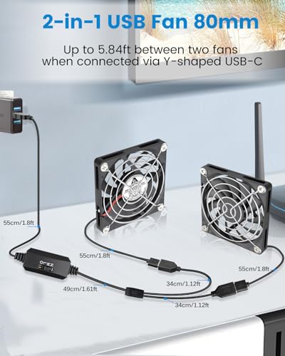 GDSTIME Dual 80mm x 10mm Slim USB Fan with 3 Speeds Control, DC 5V Powered | L/M/H Adjustable, Brushless, Ultra Thin 8010, 80x80x10mm, for Mini Computer PC, Receiver, DVR, Cable Box, DIY Cooling Project - size: 80x10mm