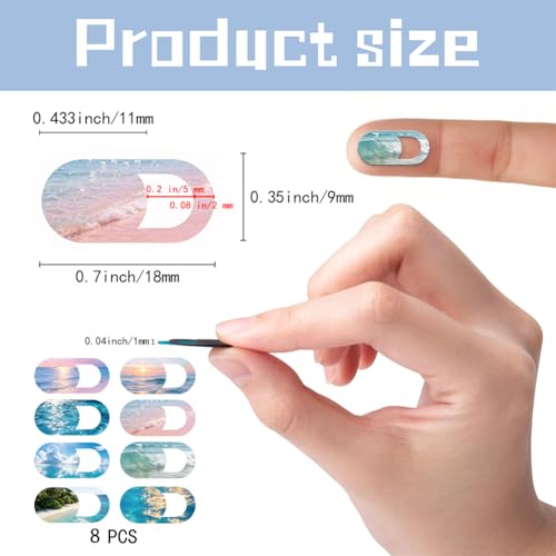 8Pcs 8 Styles Phone Front Camera Cover Slide Seascape 0.03 Inch Ultra Thin Webcam Cover for Mini PC Desktop Computer Tablet Notebook Plastic Durable Privacy Protectors for Home Office Use - color: Beach View