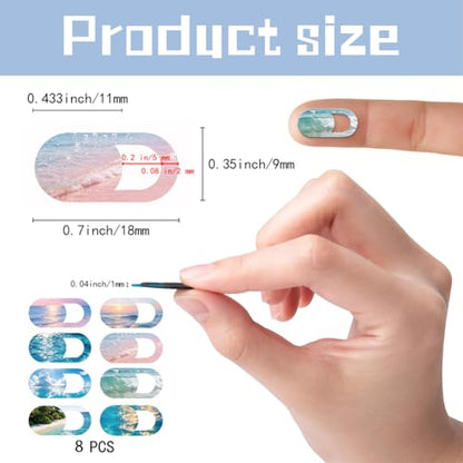 8Pcs 8 Styles Phone Front Camera Cover Slide Seascape 0.03 Inch Ultra Thin Webcam Cover for Mini PC Desktop Computer Tablet Notebook Plastic Durable Privacy Protectors for Home Office Use - color: Beach View