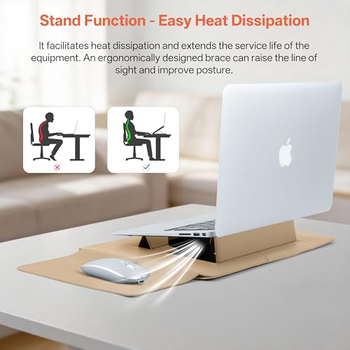 13-14 Inch Protective Laptop Sleeve Case with Stand, for MacBook Pro 14'' M5~M1, Pro/Max(2026-2021), MacBook Air 13.6'' M5-M2, (2026-2022), iPad Air/Pro Surface, PU Leather Laptop Case (13"-14" Brown) - color: Brown, size: 13-14 Inch