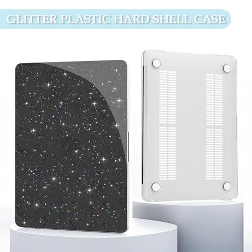 B BELK for MacBook Air 13.3 inch Case M1 A2337 A2179 A1932, Glitter Black | 2021-2018 Released, Sturdy Protective Laptop Hard Shell with 2 Keyboard Covers - color: Glitter Black
