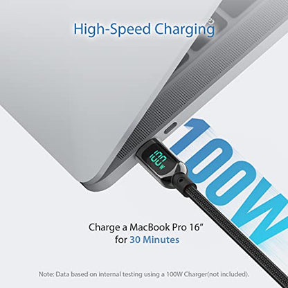 SOOPII 100W 6.6ft USB C to USB C Cable Fast Charge, Nylon Braided Cable with LED Display for lPhone 15/15 Pro/15 Plus/15 Pro Max,lPad Air,MacBook Pro,Galaxy S24/S23, Pixel, LG (Black) - color: Black, size: 2M - 100W