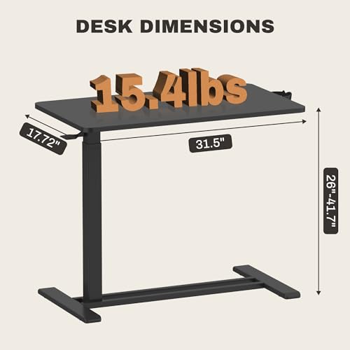 SANODESK 32''Pneumatic Adjustable Overbed Bedside Table with Hidden Casters | Medical Mobile Side End Table Laptop Computer Standing Desk Cart with Tray, Hospital and Home Use(31.5" W x 17.7" D,Black) - color: Black, size: Large