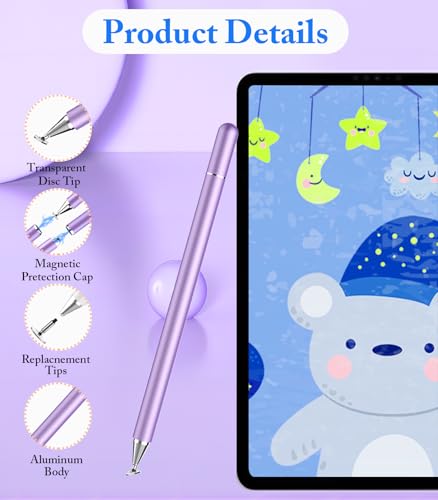 Stylus Pen for Touchscreen, Kenkor 2 in 1 Active iPad Pencil Purple+Silver | Stylus Pen for iPad/Android/Switch/iPhone/Samsung/Galaxy/Huawei/Surface/ViVo/OPPO/Lenovo, All Touch Screens Tablet Pencil - color: Purple+Silver